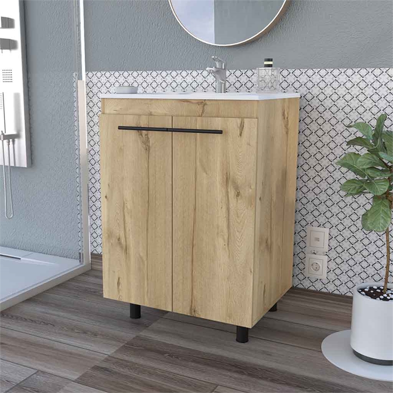 Pemberly Row Selma Freestanding Vanity Cabinet Engineered Wood Light Oak