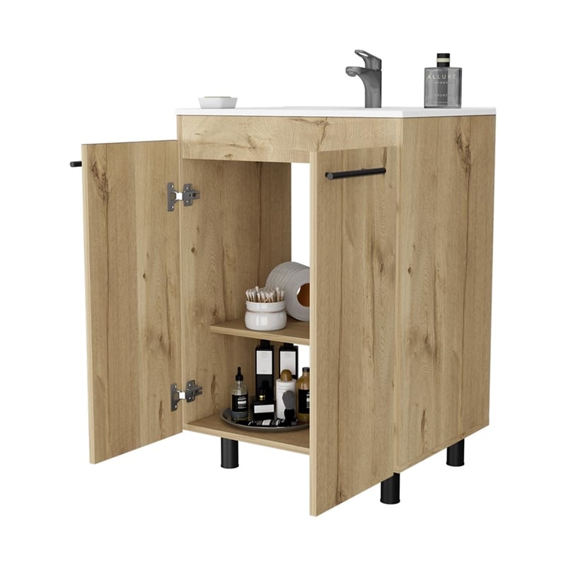 Pemberly Row Selma Freestanding Vanity Cabinet Engineered Wood Light Oak