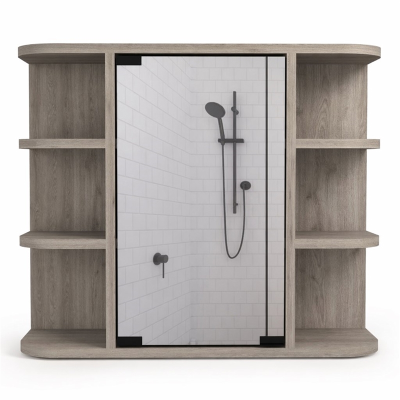 Pemberly Row Valdez Medicine Cabinet with Six Shelves Engineered Wood Gray