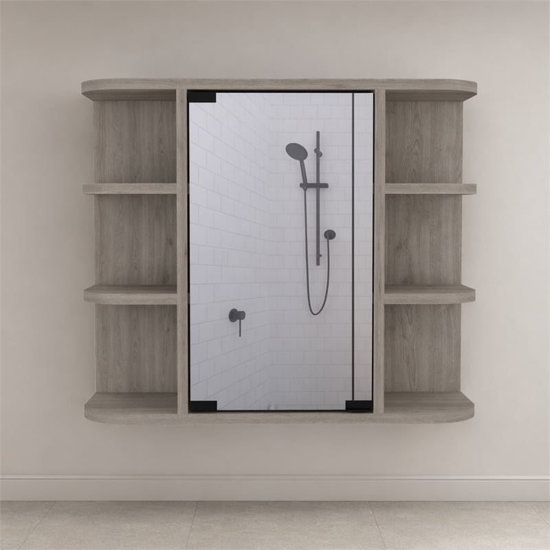 Pemberly Row Valdez Medicine Cabinet with Six Shelves Engineered Wood Gray