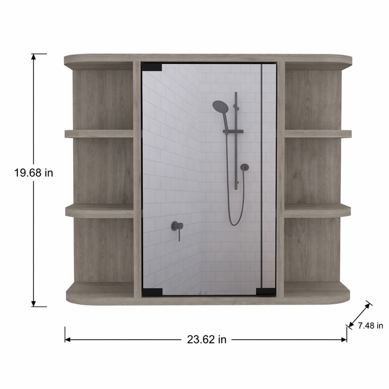 Pemberly Row Valdez Medicine Cabinet with Six Shelves Engineered Wood Gray