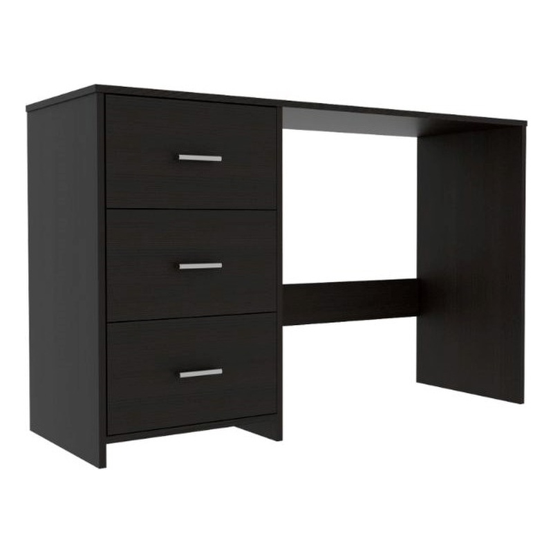 Pemberly Row 3-Drawer Desk in Engineered Wood Black Finish