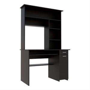 Pemberly Row Weston Computer Desk with Hutch in Engineered Wood Black