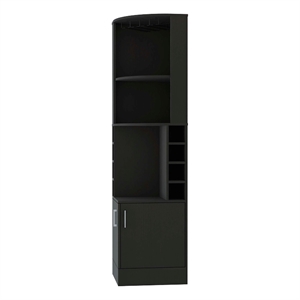 Pemberly Row Delhi Corner Bar Cabinet with Double Doors and Glass Rack in Black
