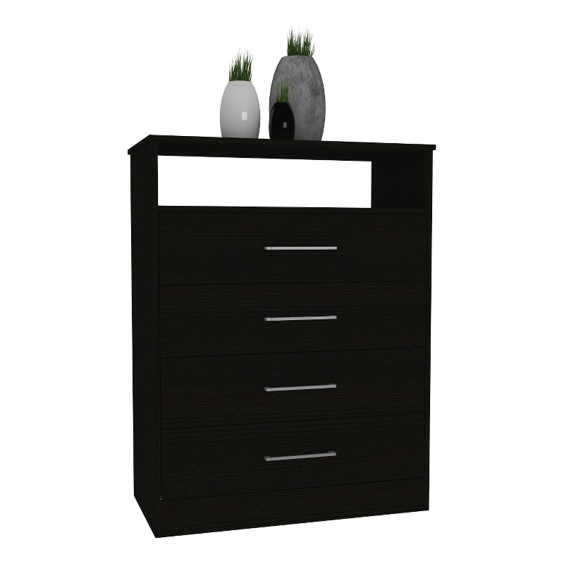 Pemberly Row 4-Drawer Modern Engineered Wood Dresser in Black Wenge