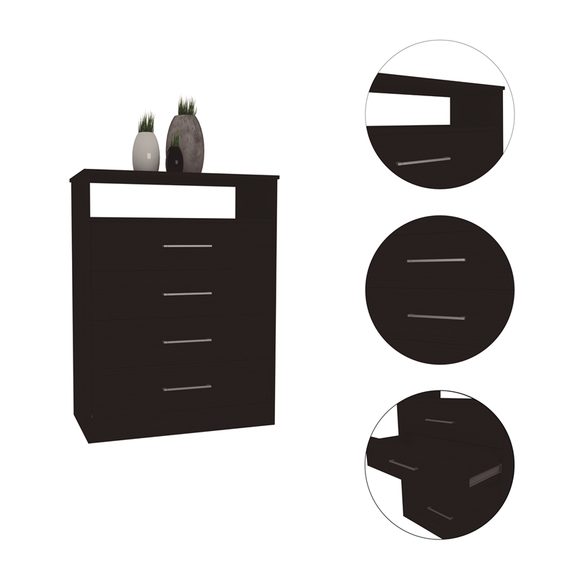 Pemberly Row 4-Drawer Modern Engineered Wood Dresser in Black Wenge