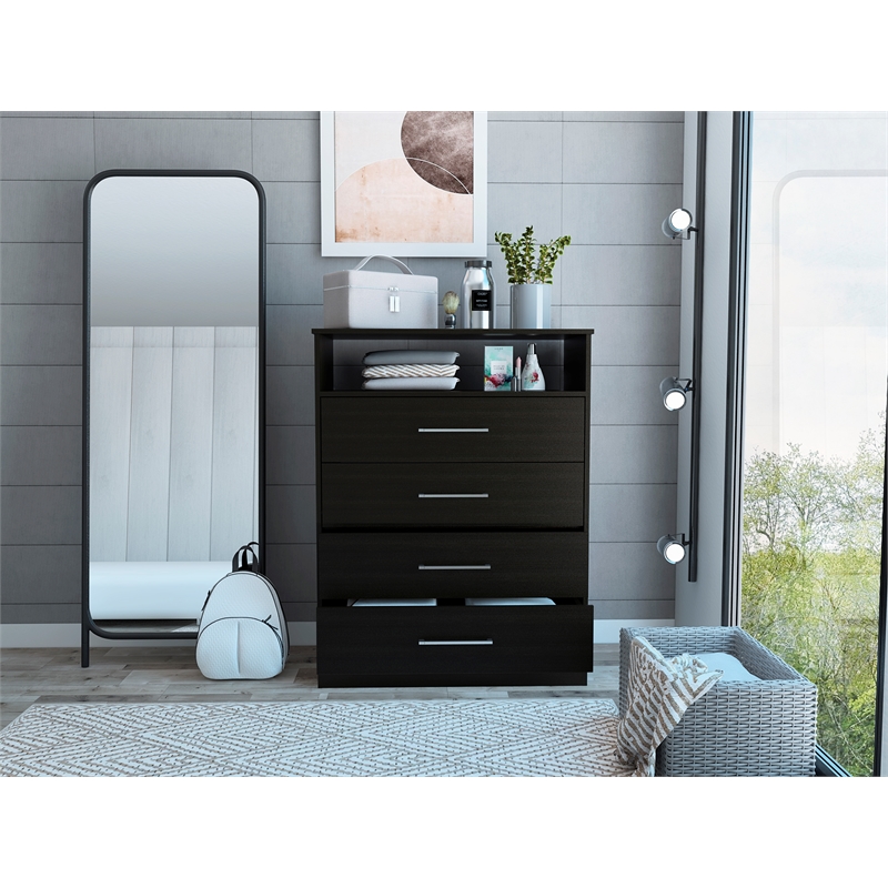 Pemberly Row 4-Drawer Modern Engineered Wood Dresser in Black Wenge