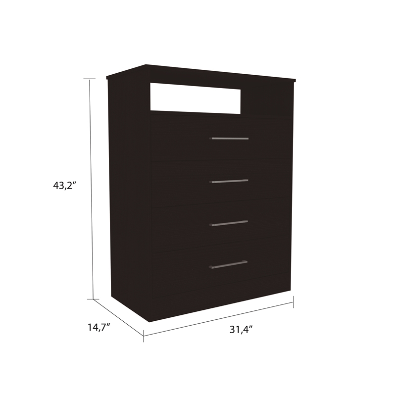 Pemberly Row 4-Drawer Modern Engineered Wood Dresser in Black Wenge