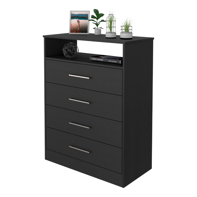 Pemberly Row 4-Drawer Modern Engineered Wood Dresser in Black Wenge