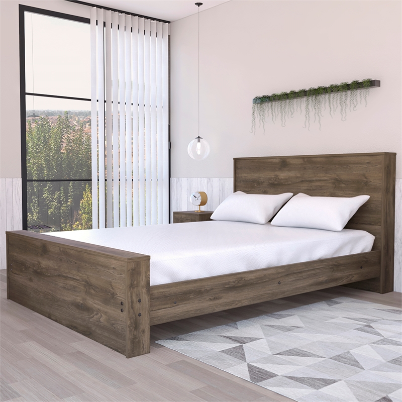Pemberly Row Full-Size Bed Frame in Dark Brown Engineered Wood