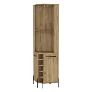 Pemberly Row Reese Corner Bar Cabinet in Beige Engineered Wood