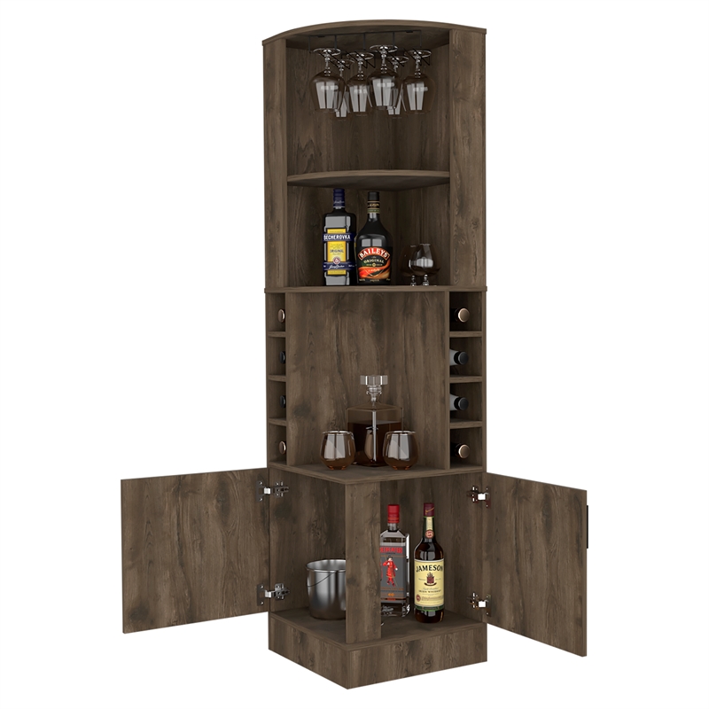 Pemberly Row Seattle Bar Cabinet with 2 Doors in Dark Brown Finish