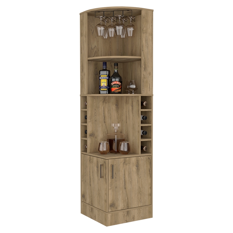 Pemberly Row Seattle Corner Bar Cabinet Macadamia Finish Engineered Wood
