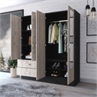 Pemberly Row Florencia Mirrored Black-Light Grey Armoire Engineered Wood
