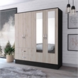 Pemberly Row Florencia Mirrored Black-Light Grey Armoire Engineered Wood