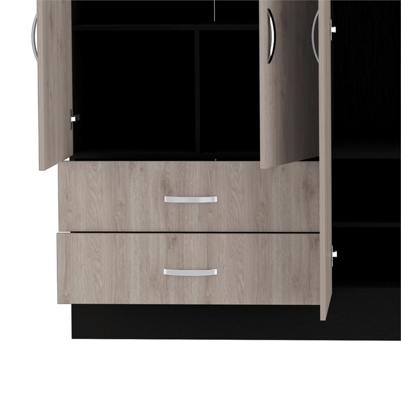 Pemberly Row Florencia Mirrored Black-Light Grey Armoire Engineered Wood
