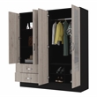 Pemberly Row Florencia Mirrored Black-Light Grey Armoire Engineered Wood