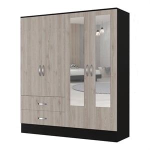 Pemberly Row Florencia Mirrored Black-Light Grey Armoire Engineered Wood