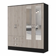 Pemberly Row Florencia Mirrored Black-Light Grey Armoire Engineered Wood