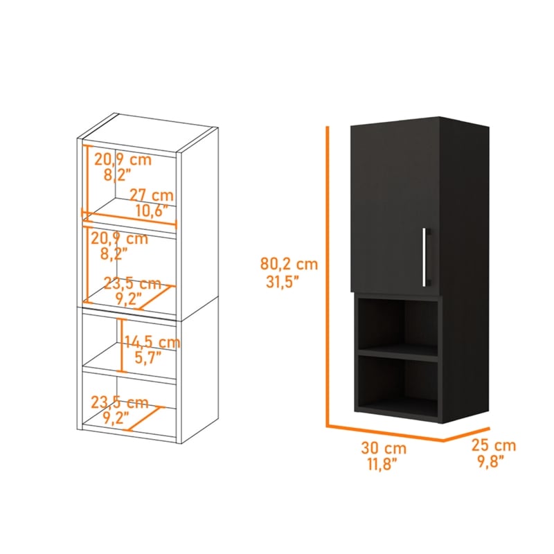 Pemberly Row Praia Medicine Cabinet with Shelves in Black Wengue