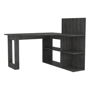 Pemberly Row L-Shaped Desk with Open Shelves in Gray Oak Finish