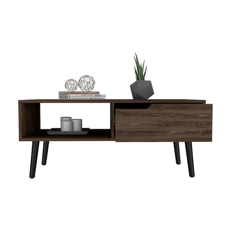 Pemberly Row Coffee Table with Drawer and Shelf in Dark Walnut
