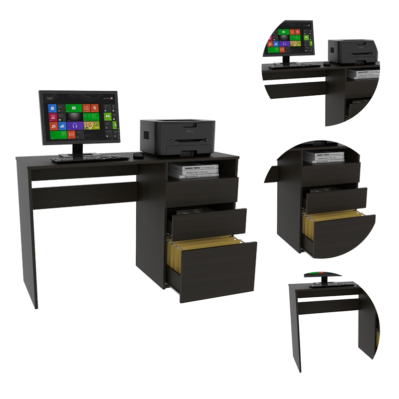 Pemberly Row Engineered Wood Writing Desk with Storage in Black Wenge