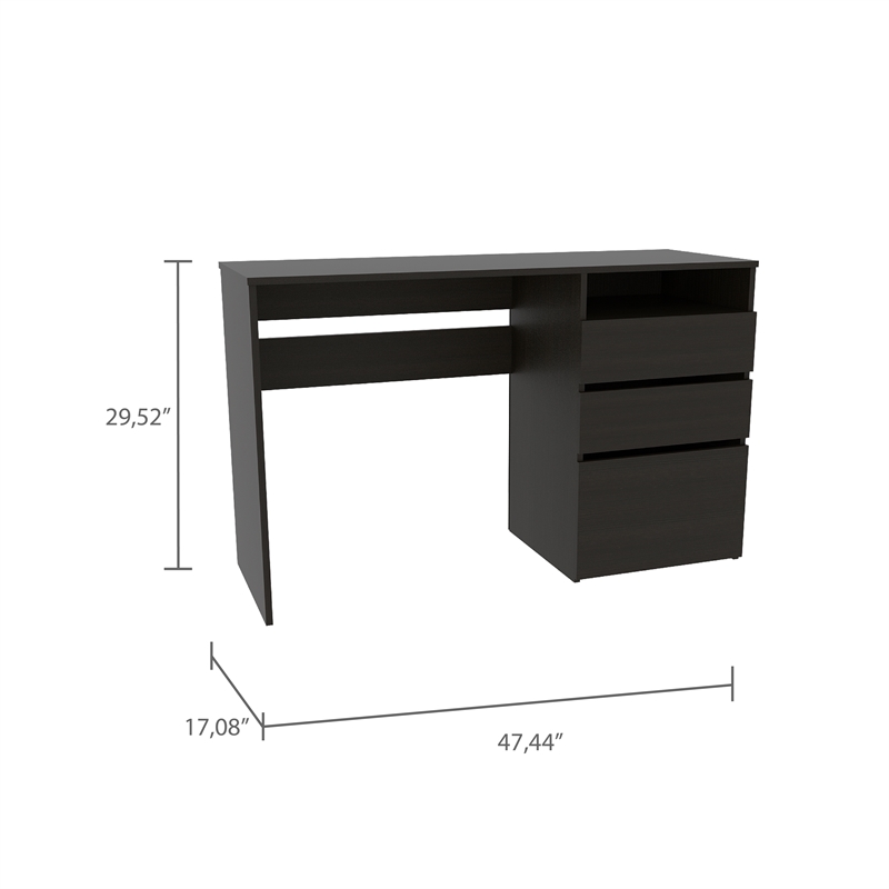 Pemberly Row Engineered Wood Writing Desk with Storage in Black Wenge