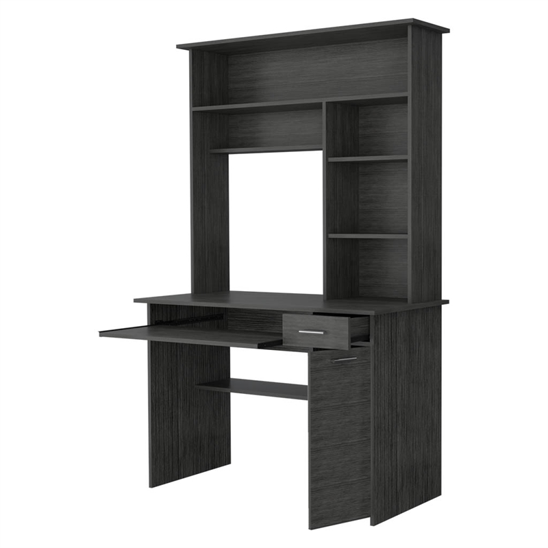 Pemberly Row Computer Desk with Hutch in Smokey Oak Engineered Wood