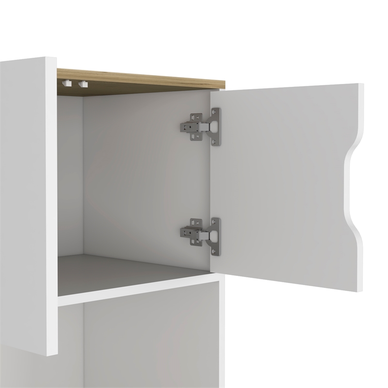 Pemberly Row 2-Door Microwave Pantry Cabinet in White Engineered Wood