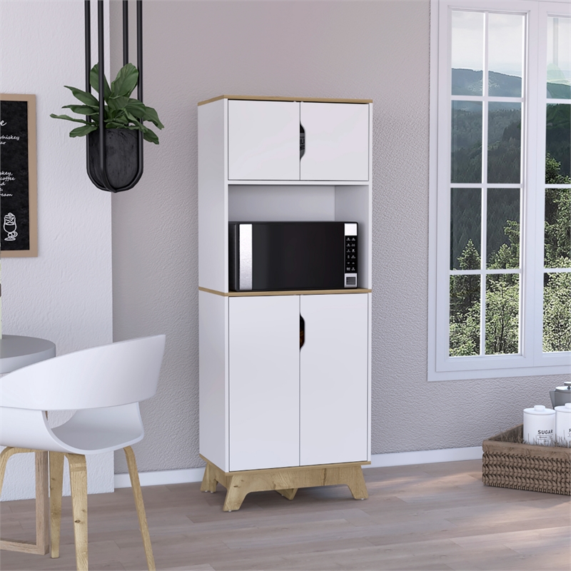 Pemberly Row 2-Door Microwave Pantry Cabinet in White Engineered Wood