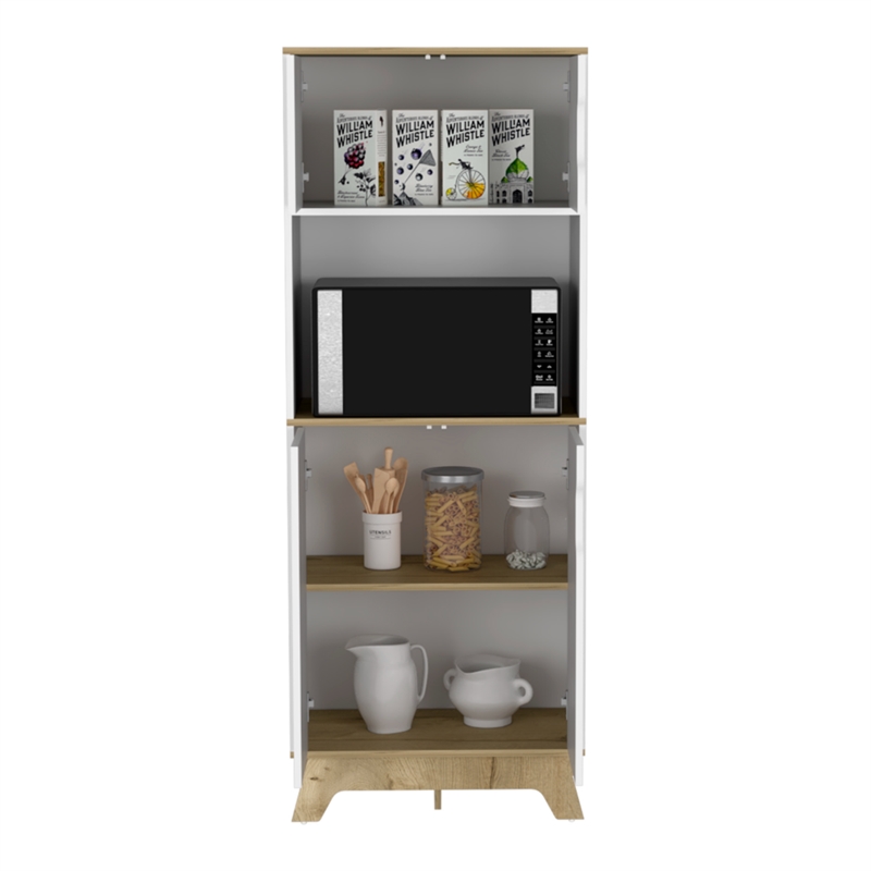 Pemberly Row 2-Door Microwave Pantry Cabinet in White Engineered Wood