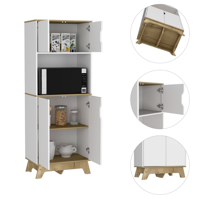 Pemberly Row 2-Door Microwave Pantry Cabinet in White Engineered Wood