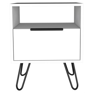 Pemberly Row Metal Nightstand with Two Shelves in White