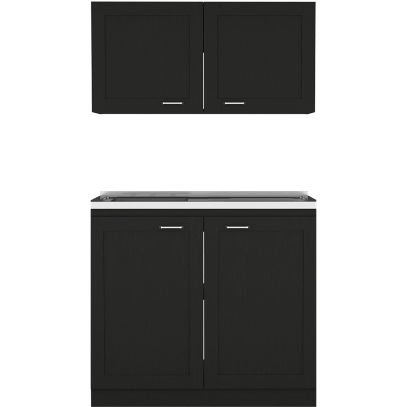 Pemberly Row Black Countertop Cabinet Set with Upper and Lower Storage