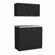 Pemberly Row Black Countertop Cabinet Set with Upper and Lower Storage
