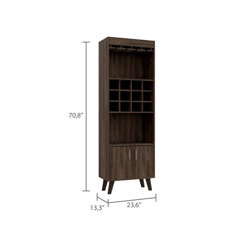 Pemberly Row Bar Cabinet with 12-Cubby Design in Dark Walnut Finish