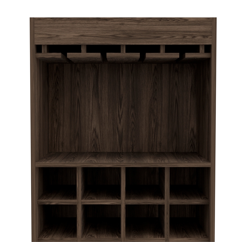 Pemberly Row Bar Cabinet with 12-Cubby Design in Dark Walnut Finish