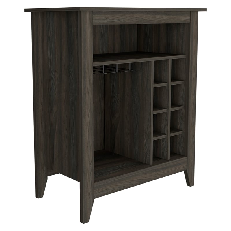 Pemberly Row Bar Cabinet in Espresso Wood with Open Shelving