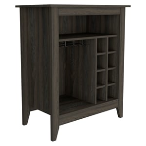 Pemberly Row Bar Cabinet in Espresso Wood with Open Shelving
