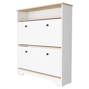 Pemberly Row 2-Shelf Engineered Wood Shoe Rack in Light Oak/White Finish