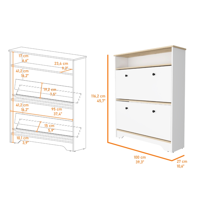 Pemberly Row 2-Shelf Engineered Wood Shoe Rack in Light Oak/White Finish