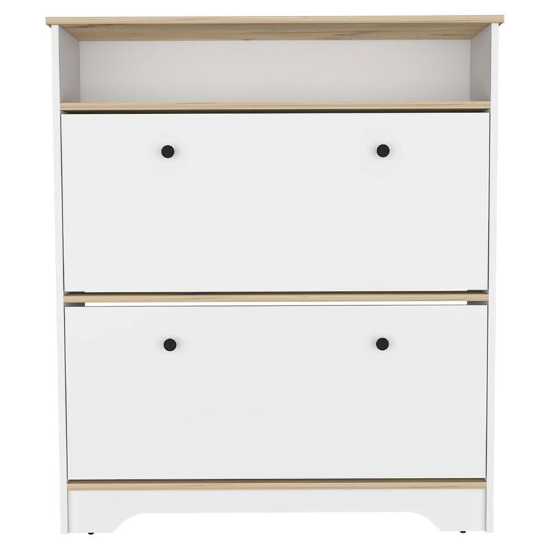 Pemberly Row 2-Shelf Engineered Wood Shoe Rack in Light Oak/White Finish