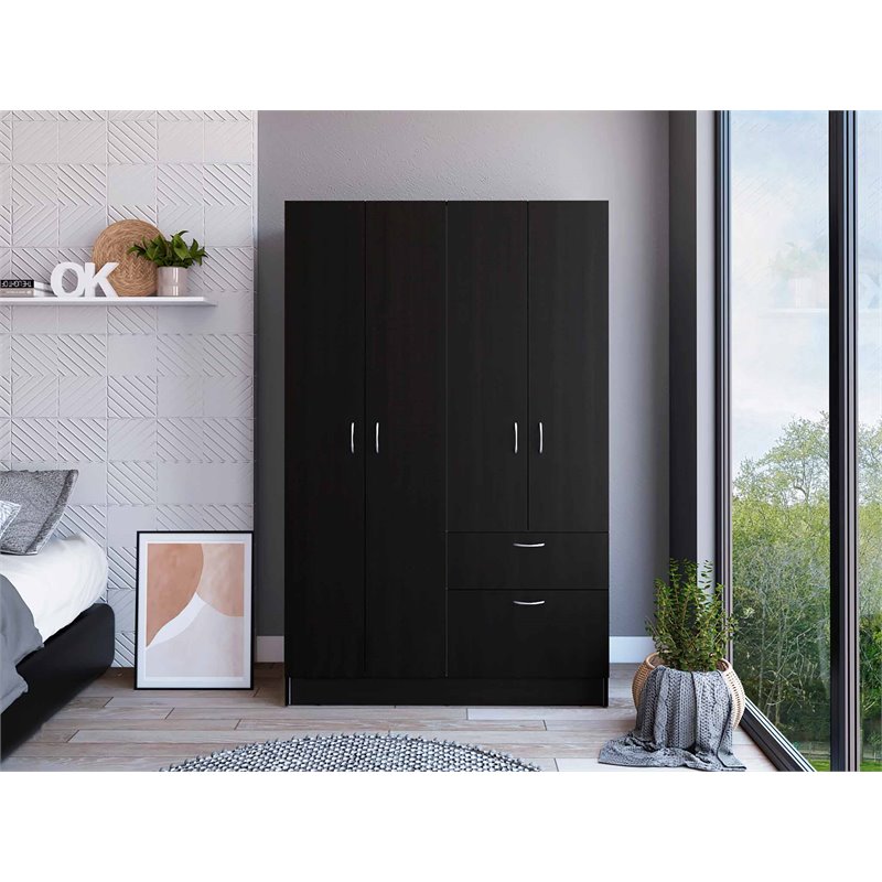 Pemberly Row Modern Wood Bedroom Armoire in White and Black Wenge