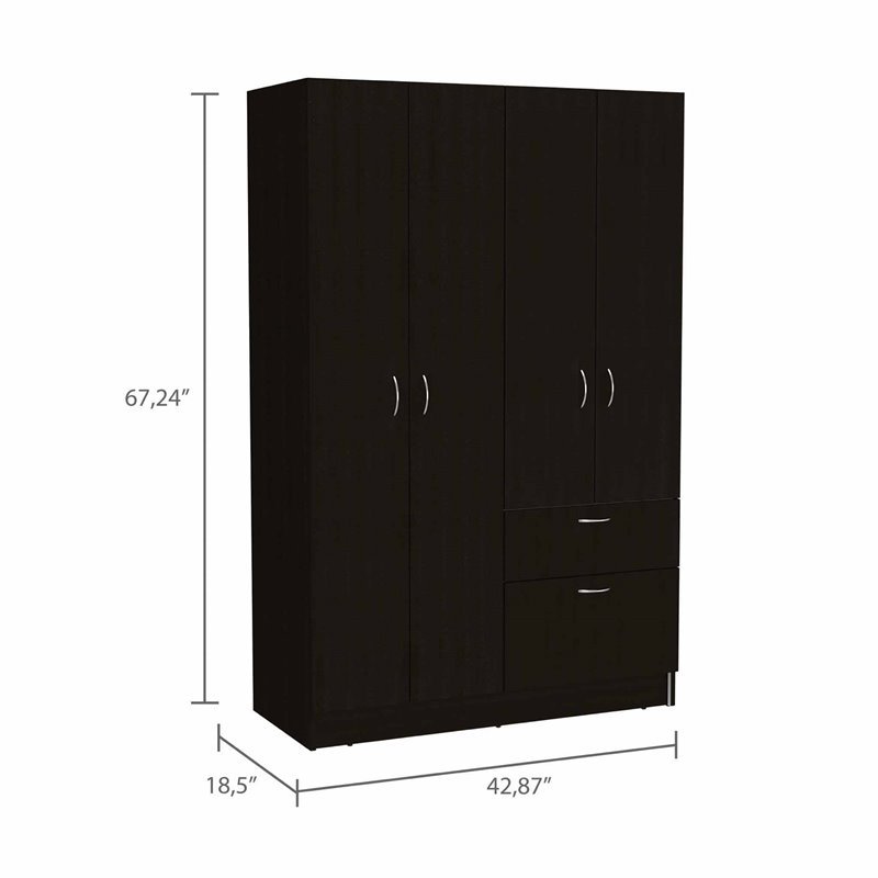 Pemberly Row Modern Wood Bedroom Armoire in White and Black Wenge