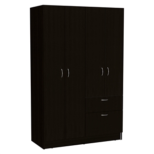 Pemberly Row Modern Wood Bedroom Armoire in White and Black Wenge
