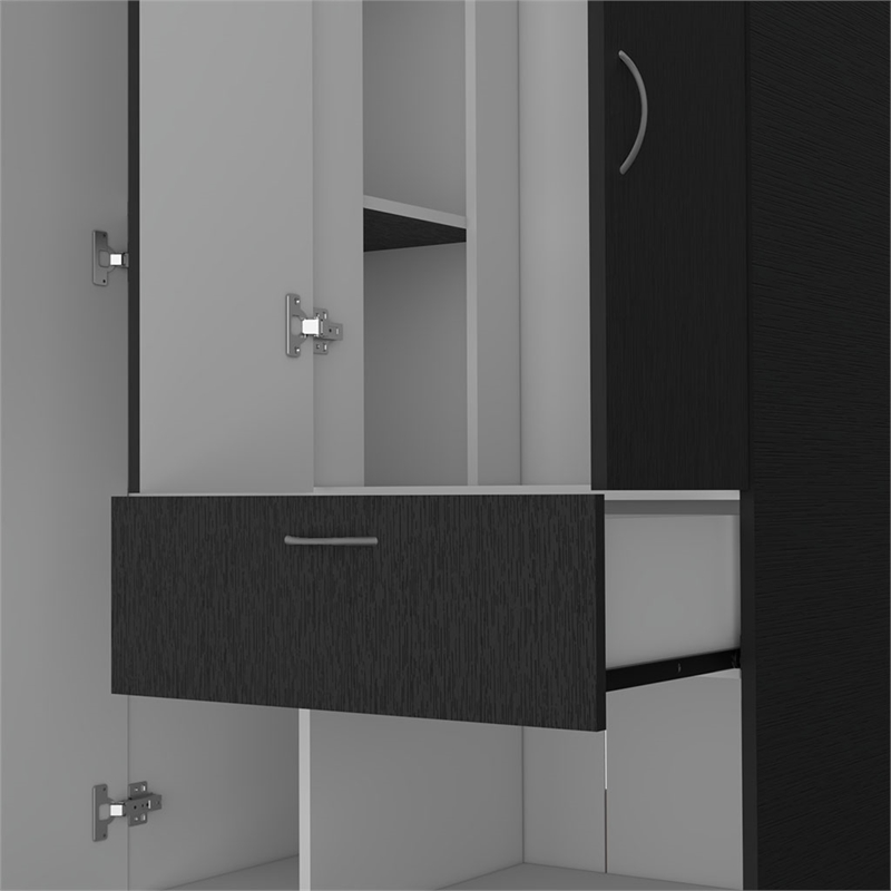 Pemberly Row Modern Wood Armoire with 2 Cabinets in Black & White Finish