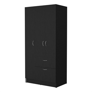Pemberly Row Modern Wood Armoire with 2 Cabinets in Black & White Finish