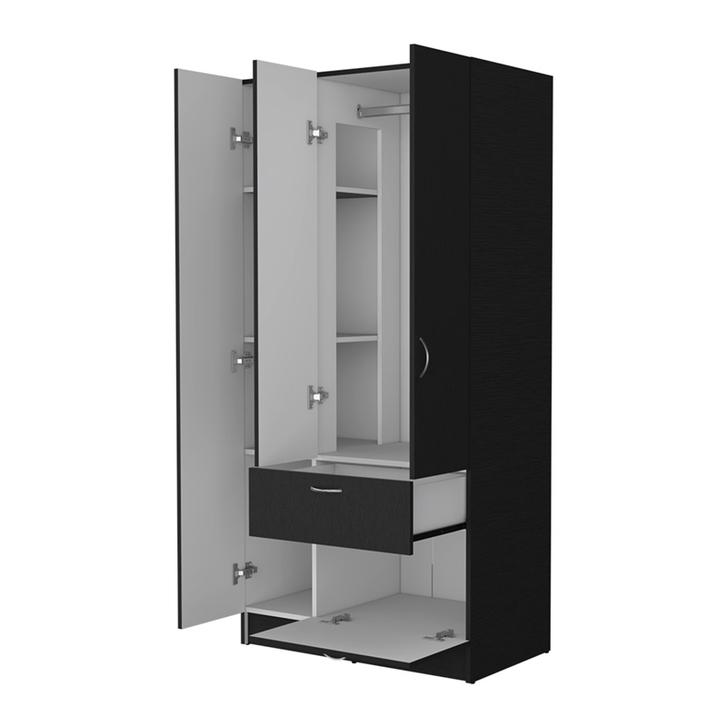 Pemberly Row Modern Wood Armoire with 2 Cabinets in Black & White Finish