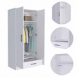 Pemberly Row Two-Door Wood Armoire with Wardrobe & Drawer in White